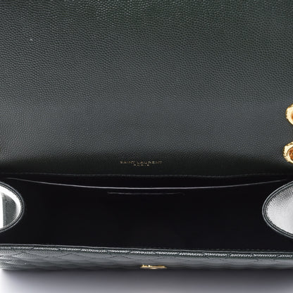 Saint Laurent Grain De Poudre Textured Mixed Matelasse Medium Triquilt Monogram Satchel Vert Fonce 4 of 4