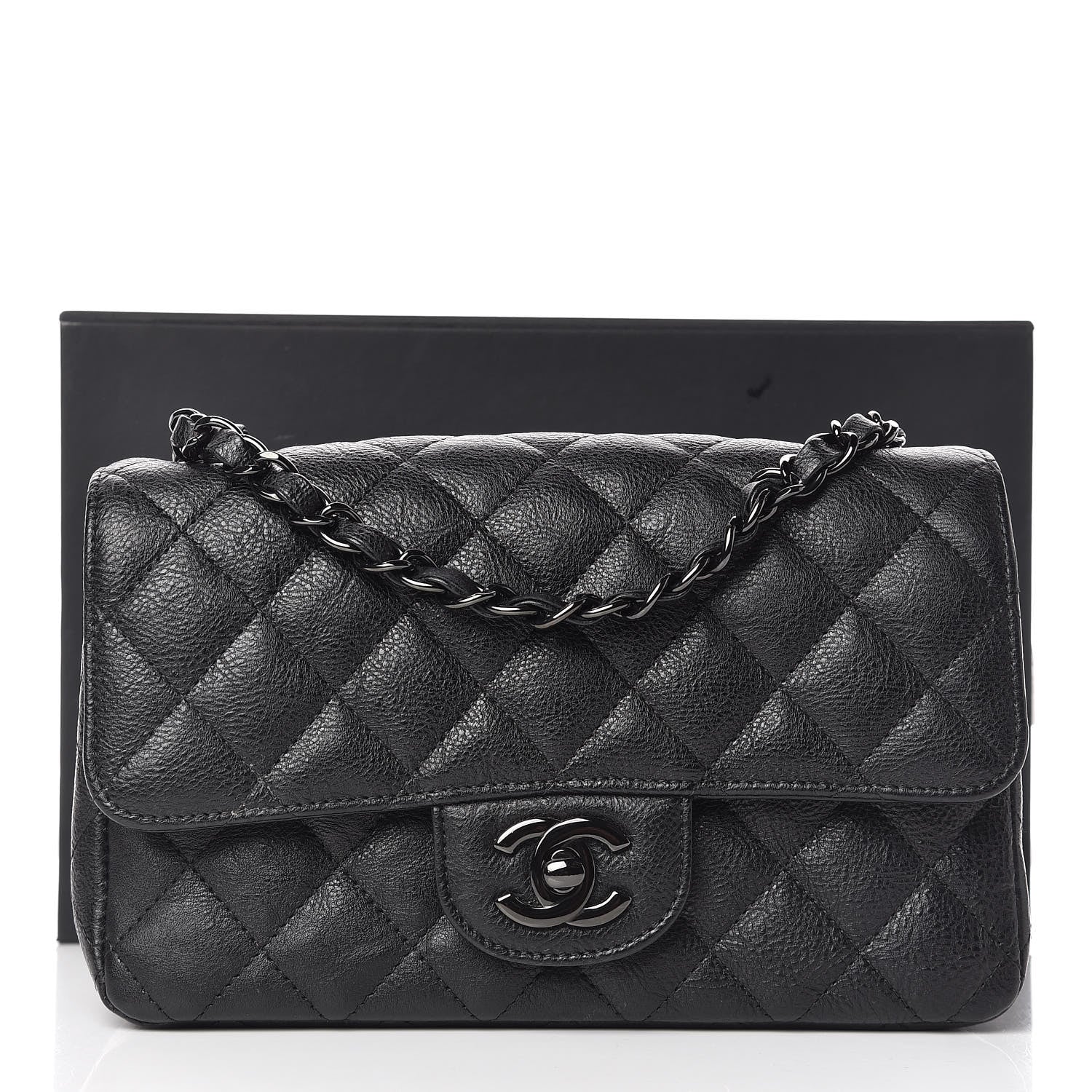 Chanel Crumpled Calfskin Quilted Mini Rectangular Flap So Black 12 of 12