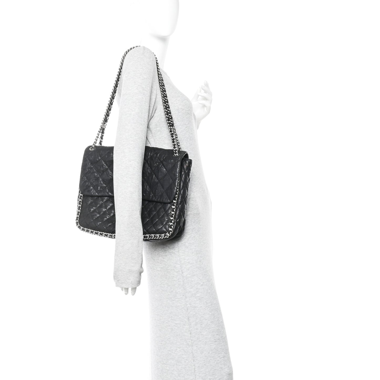 Washed Lambskin Quilted Maxi Chain Around Flap Black