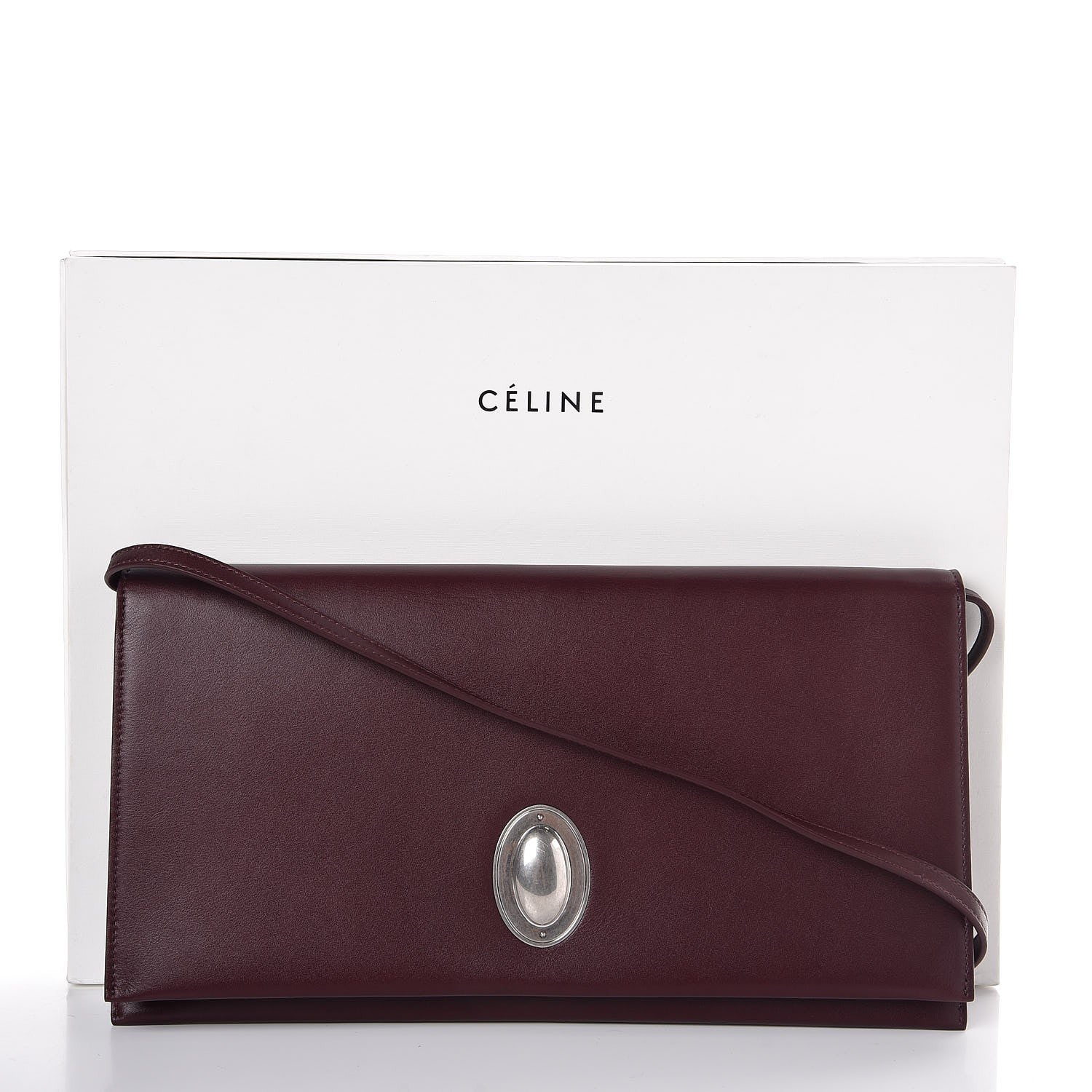Celine Calfskin Oval Clutch on Strap Burgundy 8 of 8
