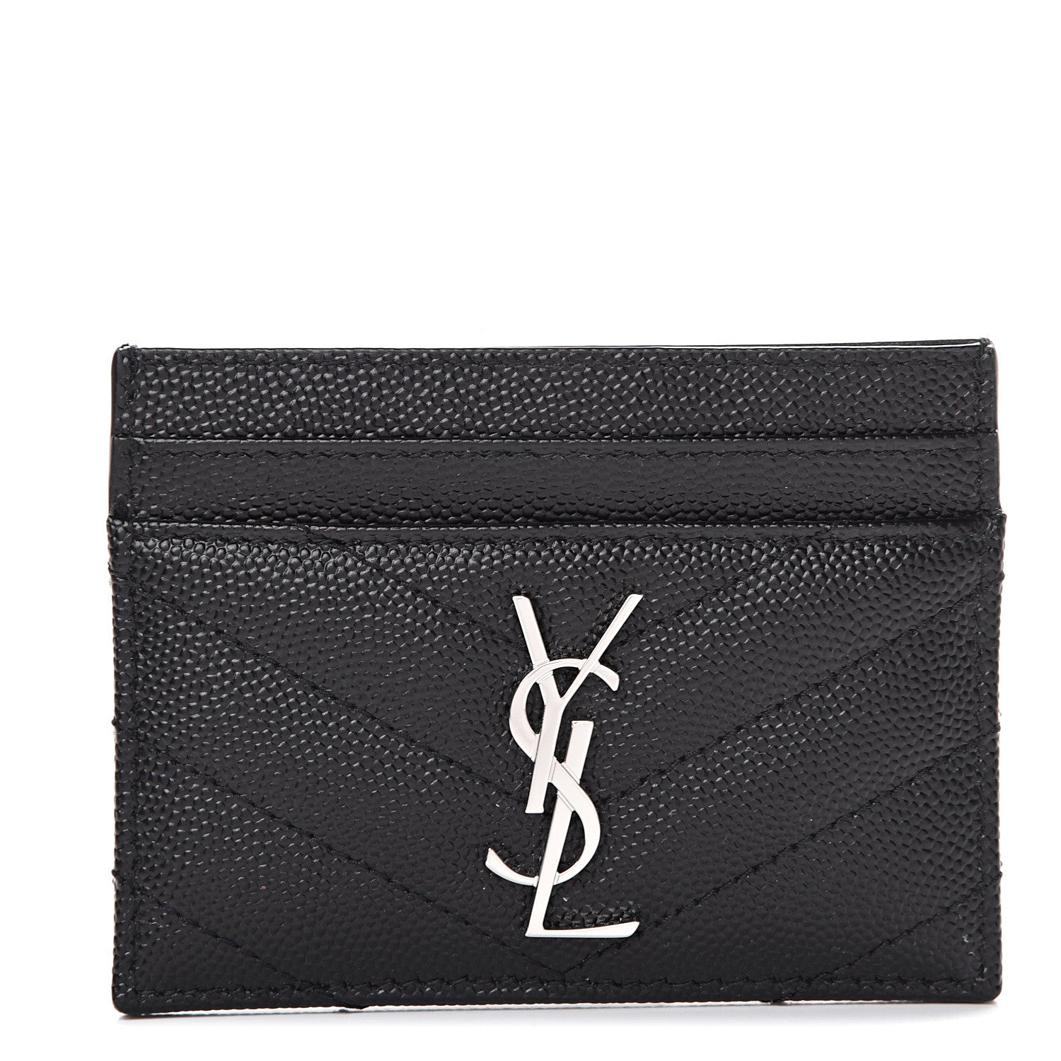 Saint Laurent Grain De Poudre Matelasse Chevron Monogram Credit Card Case Black 1 of 7