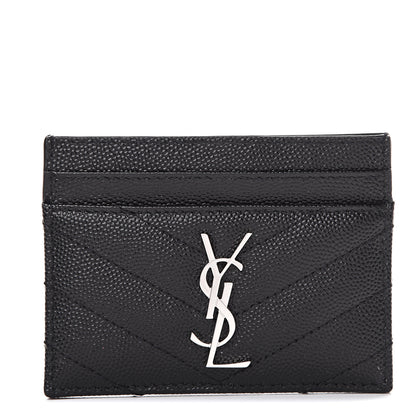 Saint Laurent Grain De Poudre Matelasse Chevron Monogram Credit Card Case Black 1 of 7