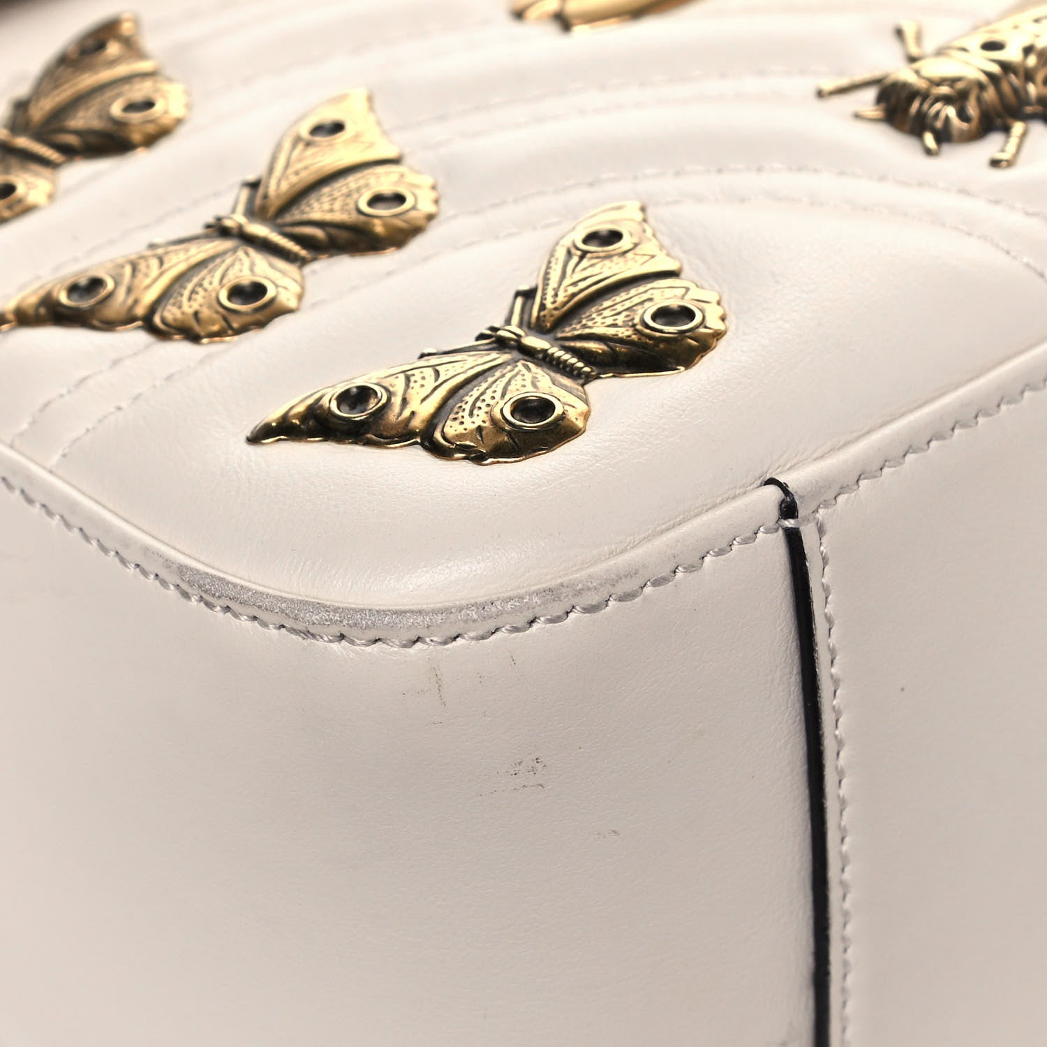 Gucci Calfskin Matelasse Animal Studs Medium GG Marmont Shoulder Bag Mystic White 9 of 20
