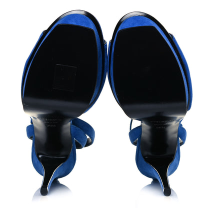 Saint Laurent Kid Scamosciato Tribute 105 Open Toe Platform Sandals 39.5 Bleu Majorelle 5 of 8