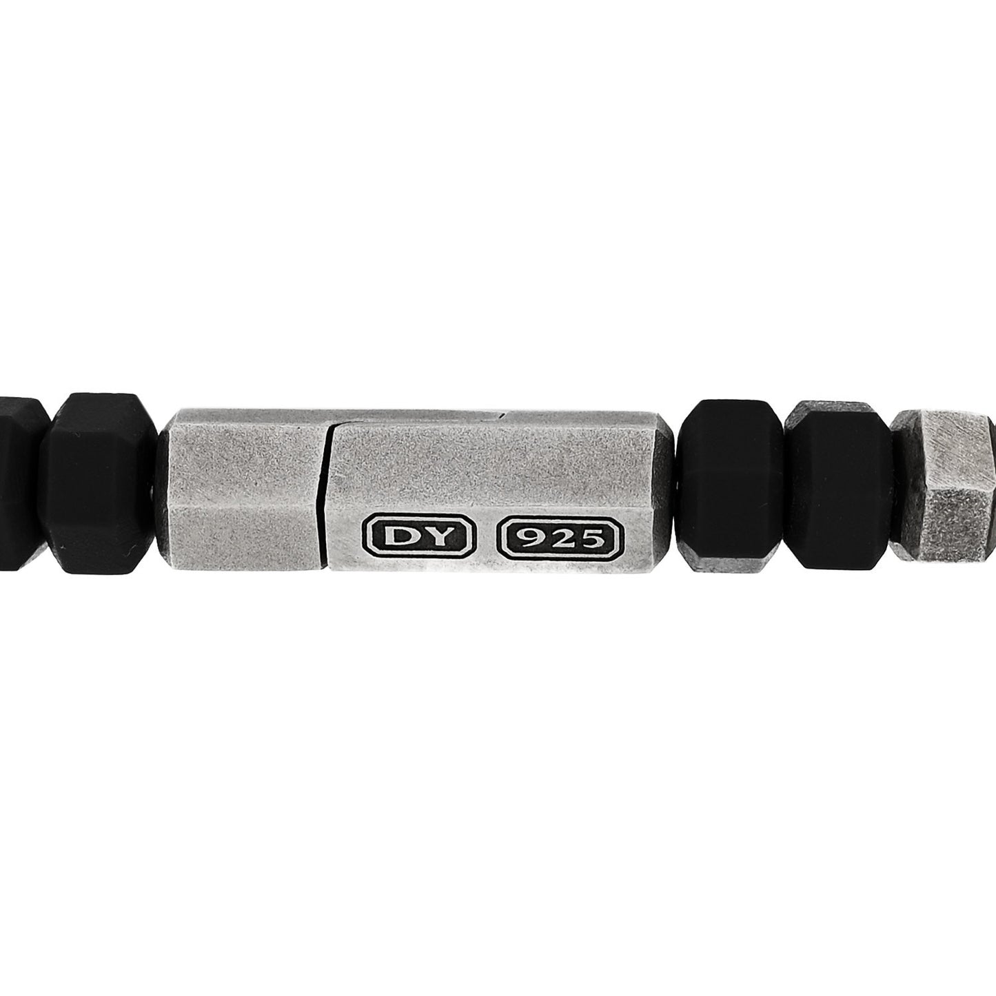 Sterling Silver Rubber Hex Bead Bracelet Black