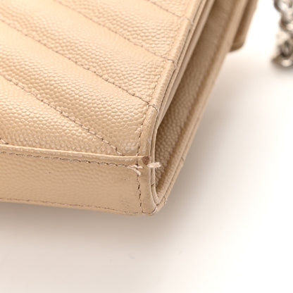 Saint Laurent Grain De Poudre Matelasse Chevron Monogram Chain Wallet Nude Powder 14 of 16