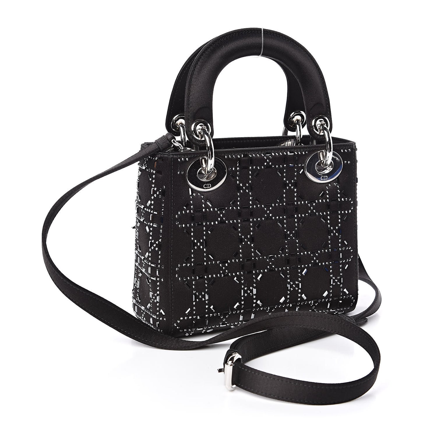 Satin Crystal Cannage Mini Lady Dior Black