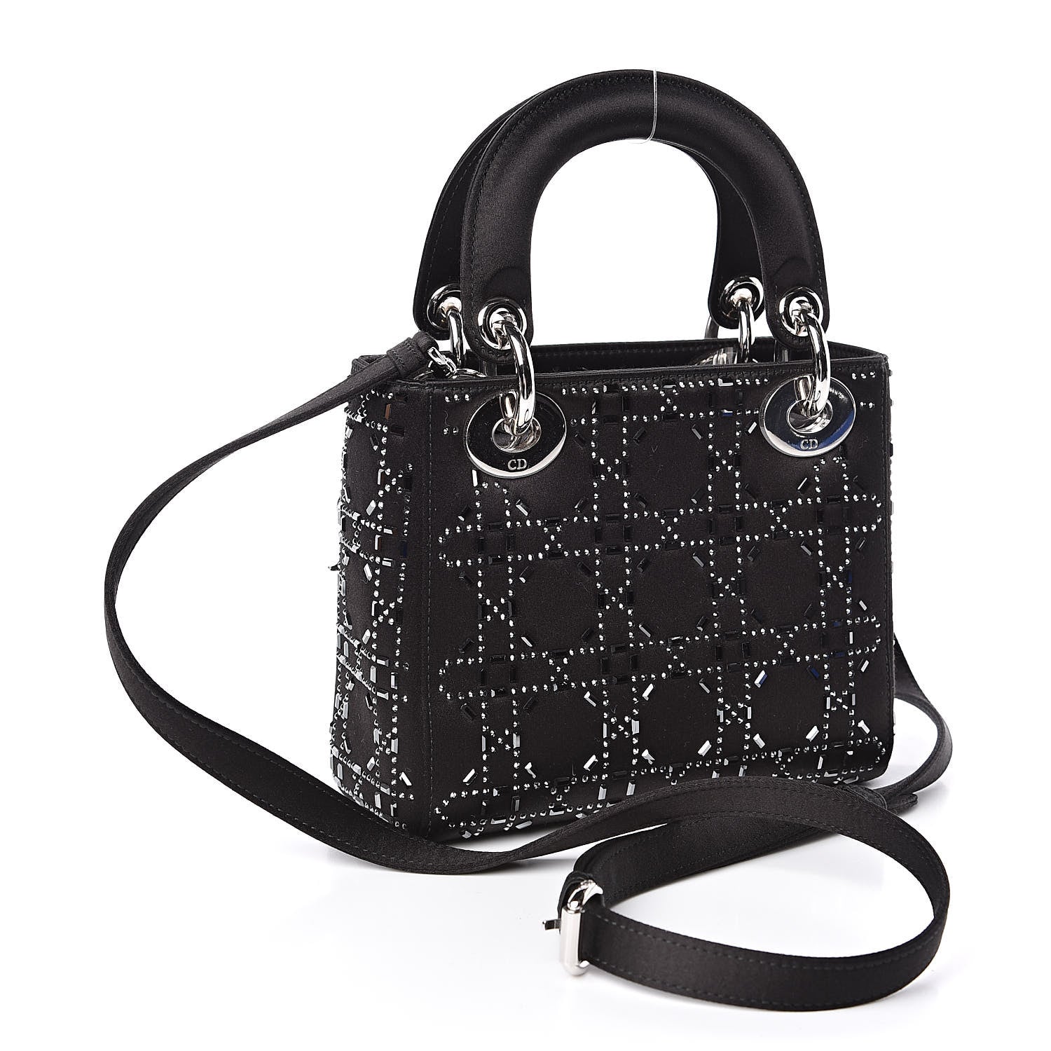 Christian Dior Satin Crystal Cannage Mini Lady Dior Black 3 of 10
