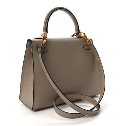 Hermes Chevre Mysore Horseshoe Kelly Sellier 25 Gris Tourterelle Rouge H 3 of 9