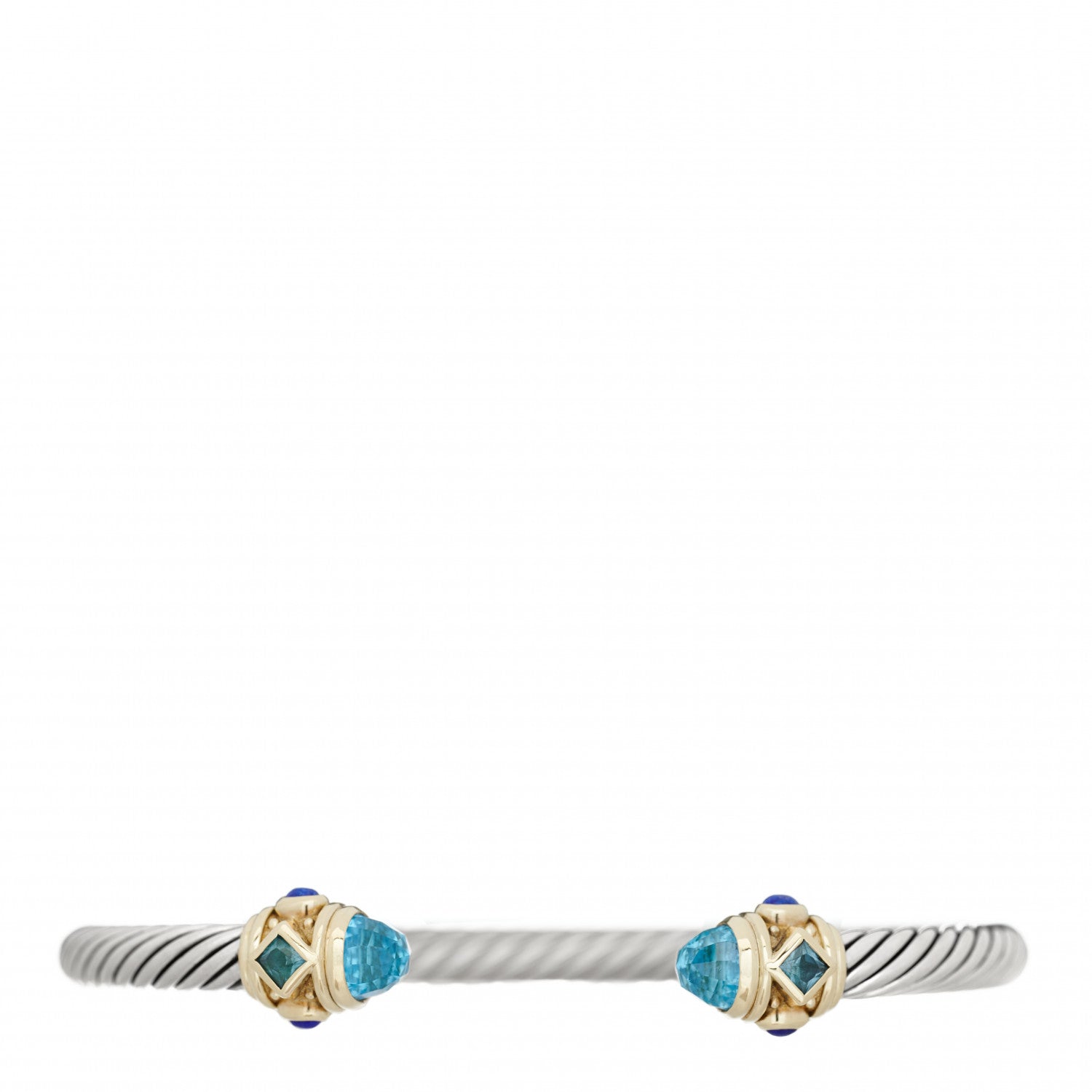 David Yurman Sterling Silver 14K Yellow Gold Blue Topaz Lapis Lazuli 5mm Cable Renaissance Bracelet 1 of 7