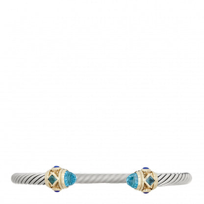 David Yurman Sterling Silver 14K Yellow Gold Blue Topaz Lapis Lazuli 5mm Cable Renaissance Bracelet 1 of 7