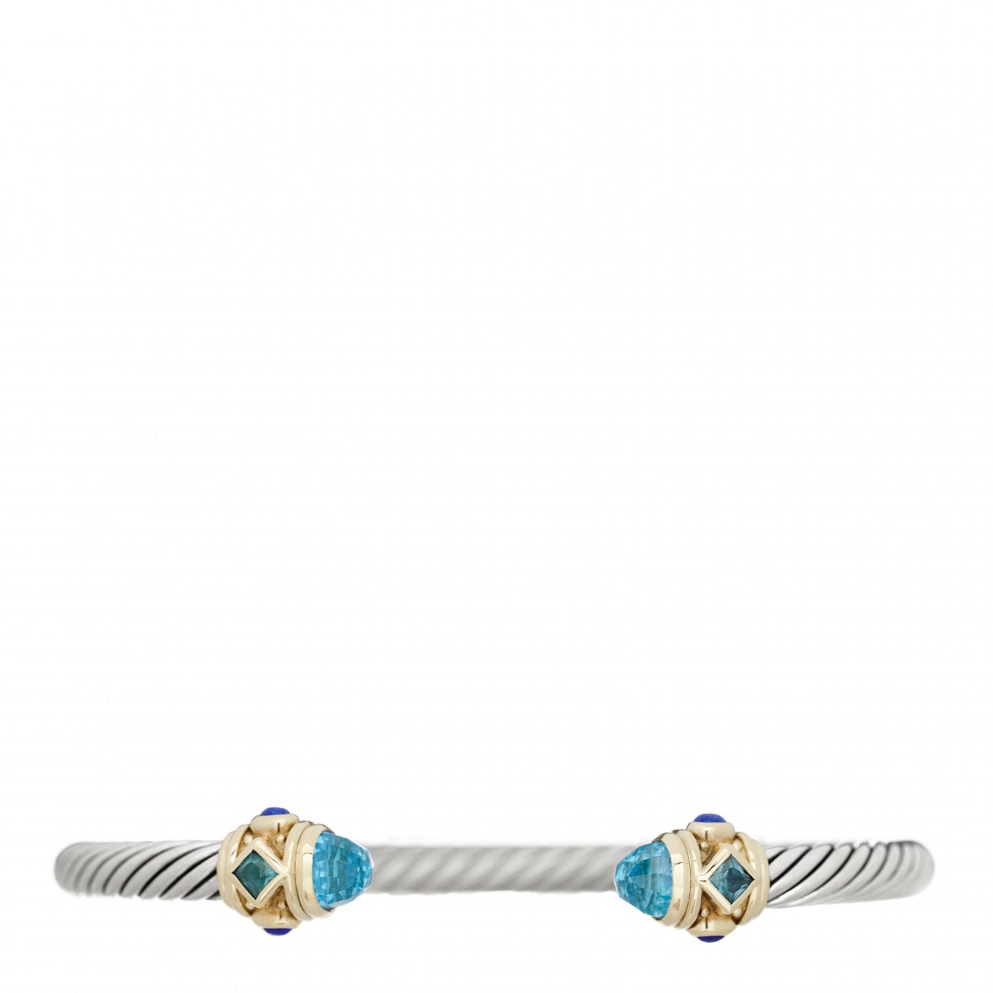Sterling Silver 14K Yellow Gold Blue Topaz Lapis Lazuli 5mm Cable Renaissance Bracelet