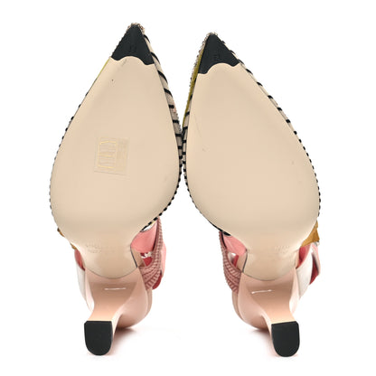 Fendi Velvet Mesh Colibri Crystal FF Sporty 85mm Slingback Pumps 38 Silver Pink Green 6 of 8