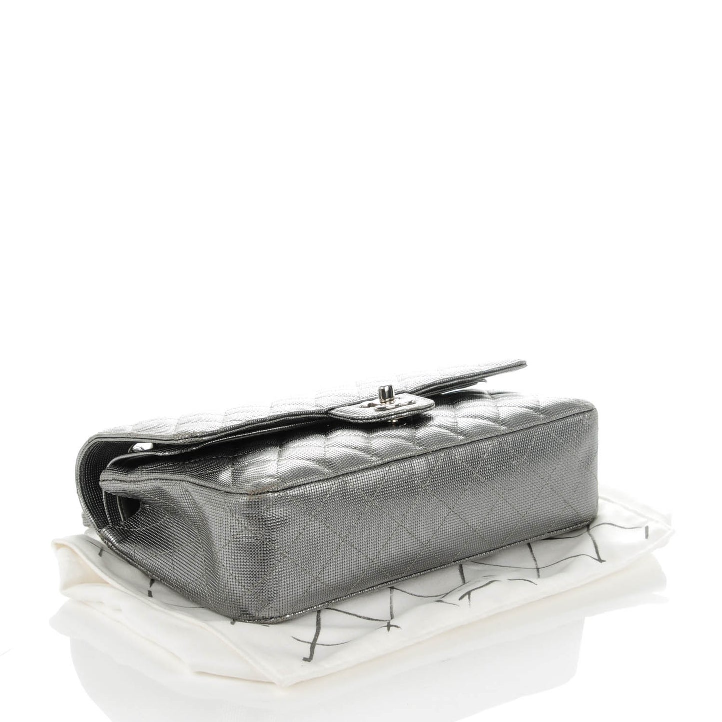 Calfskin Metallic Pixel Effect Medium Double Flap Silver
