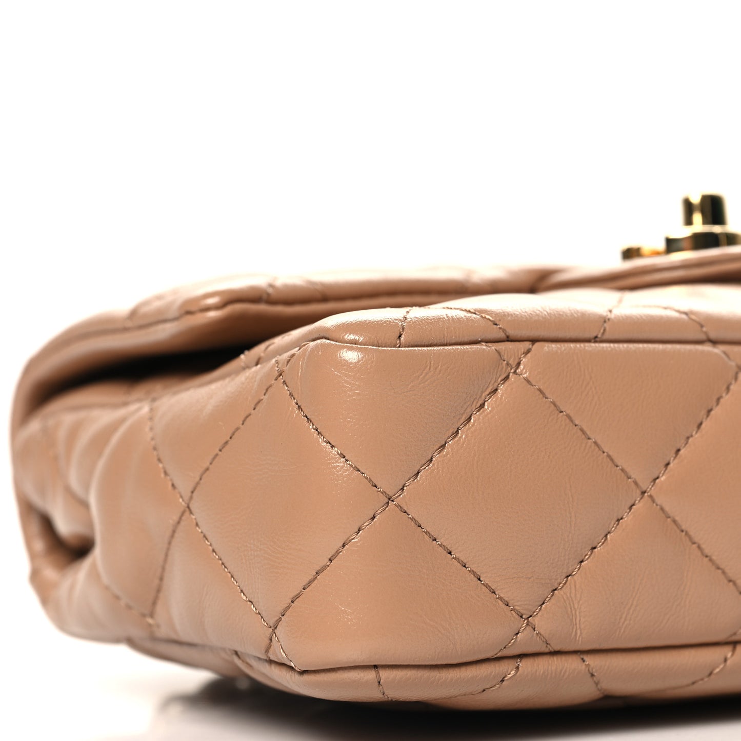 Lambskin Quilted Mini Chain Top Handle Rectangular Flap Beige