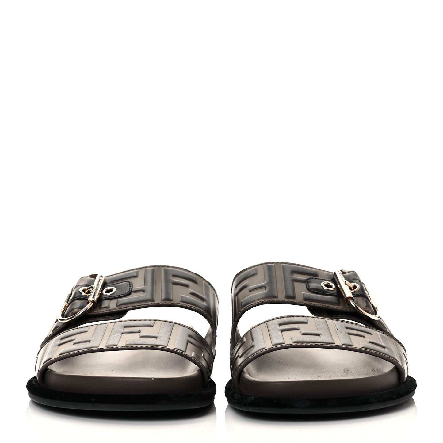 Calfskin FF Embossed Slide Sandals 38.5 Maya Black