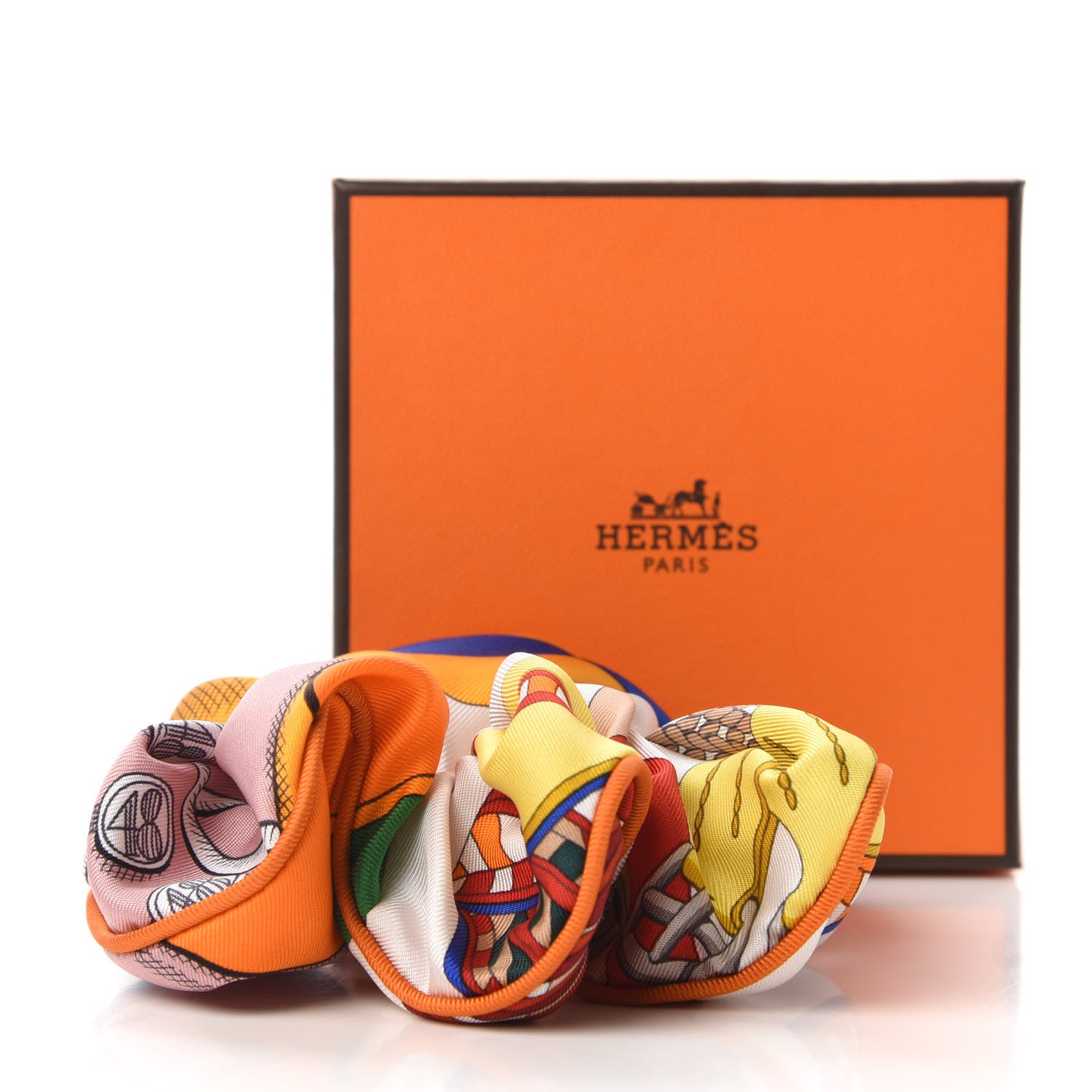 Hermes Silk Patchwork Claudia Scrunchie Orange Fruite 5 of 5