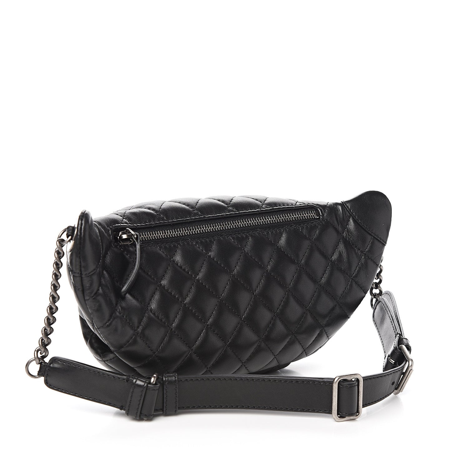 Lambskin Quilted Banane Waist Bag Fanny Pack Black