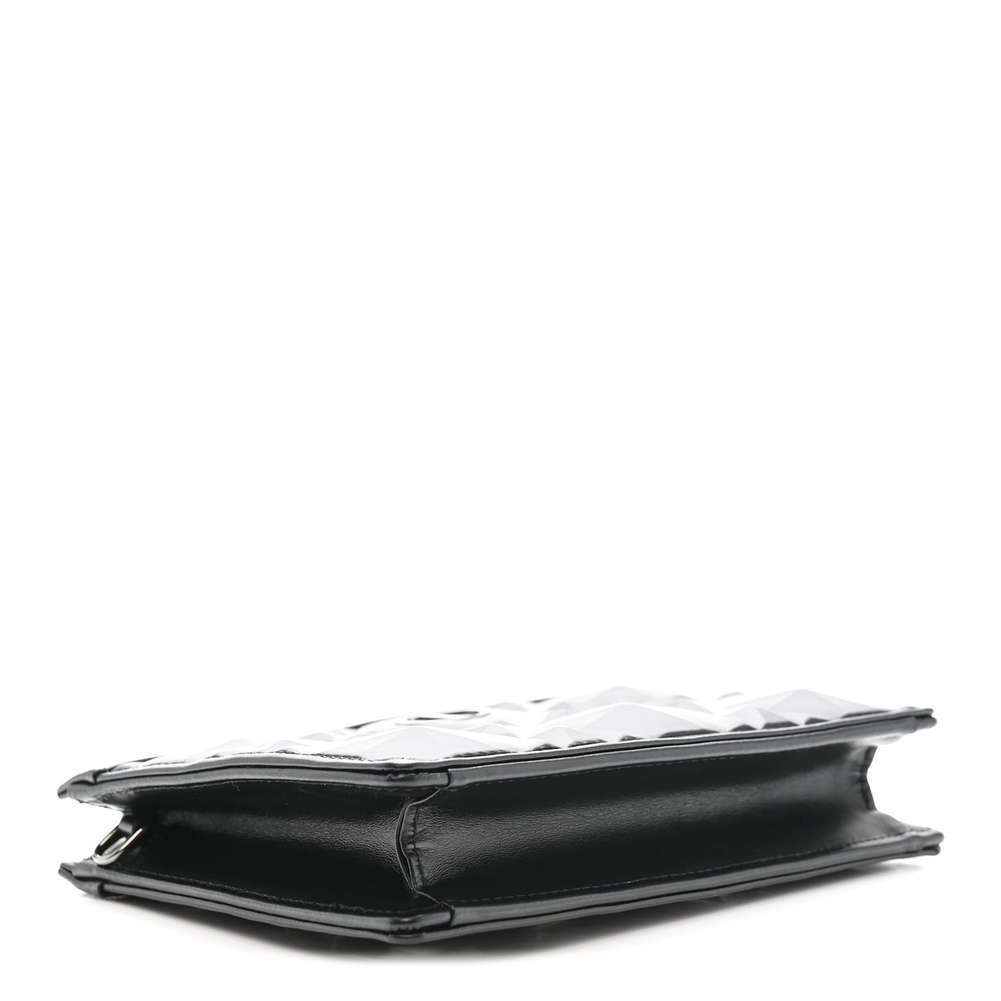 Calfskin Macrocannage Diamond Caro Zipped Pouch With Chain Black