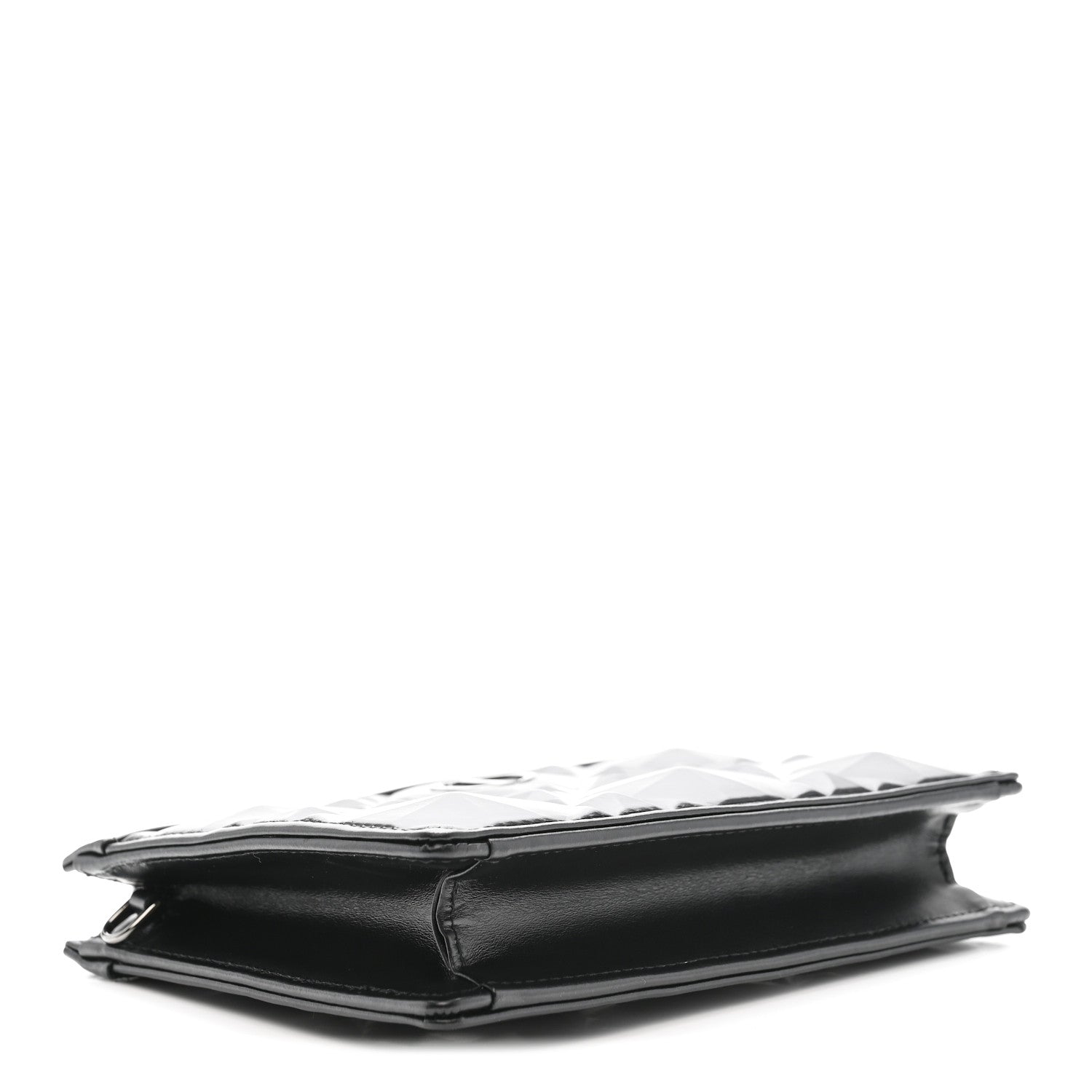 Christian Dior Calfskin Macrocannage Diamond Caro Zipped Pouch With Chain Black 4 of 10