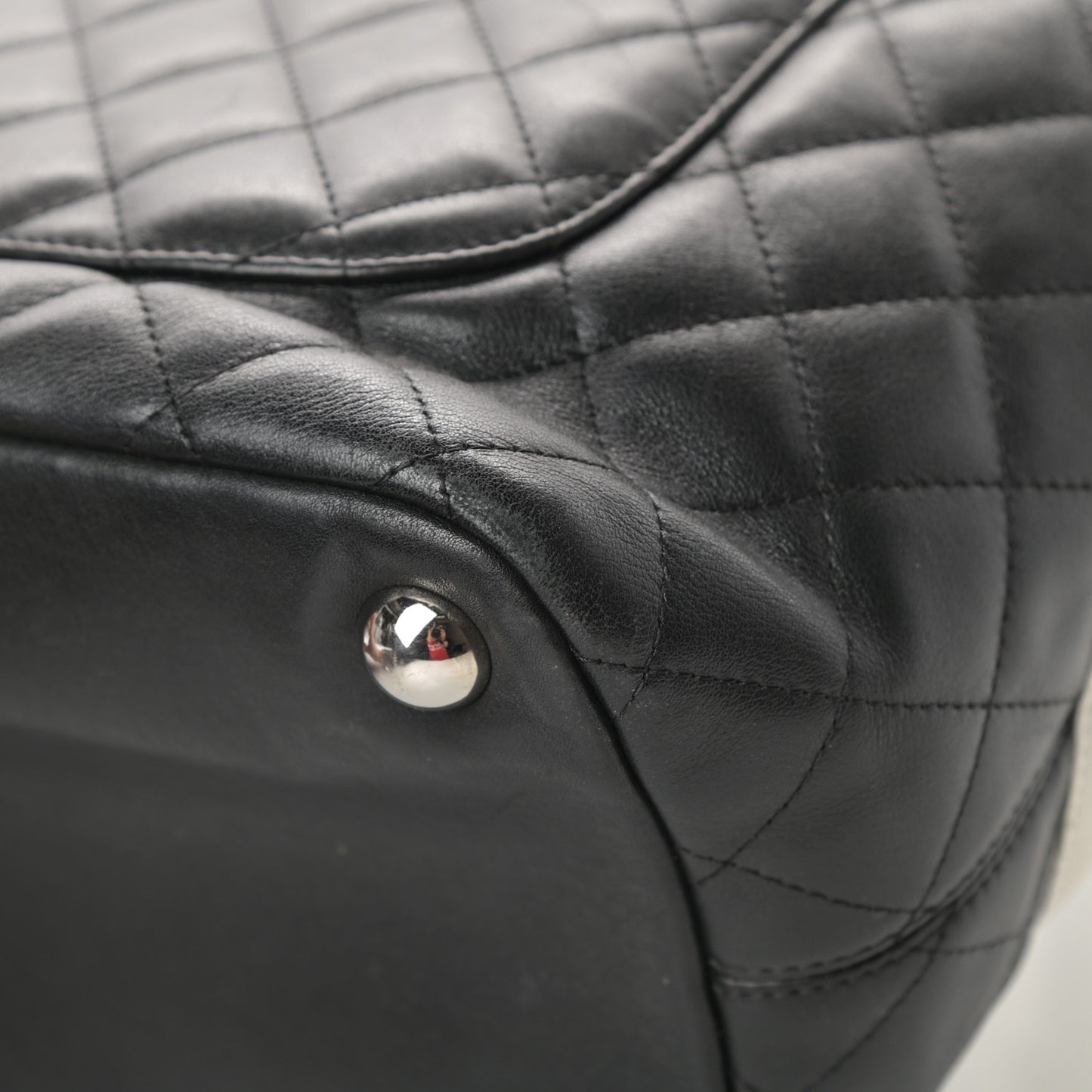 Calfskin Quilted Large Cambon Tote Black White