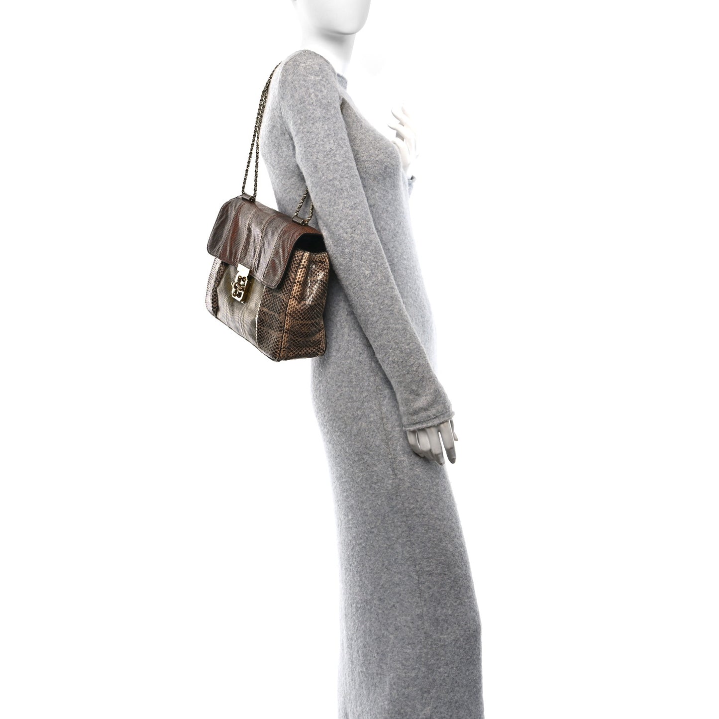 Snakeskin Jumbo Elsie Chain Shoulder Bag Brown Green