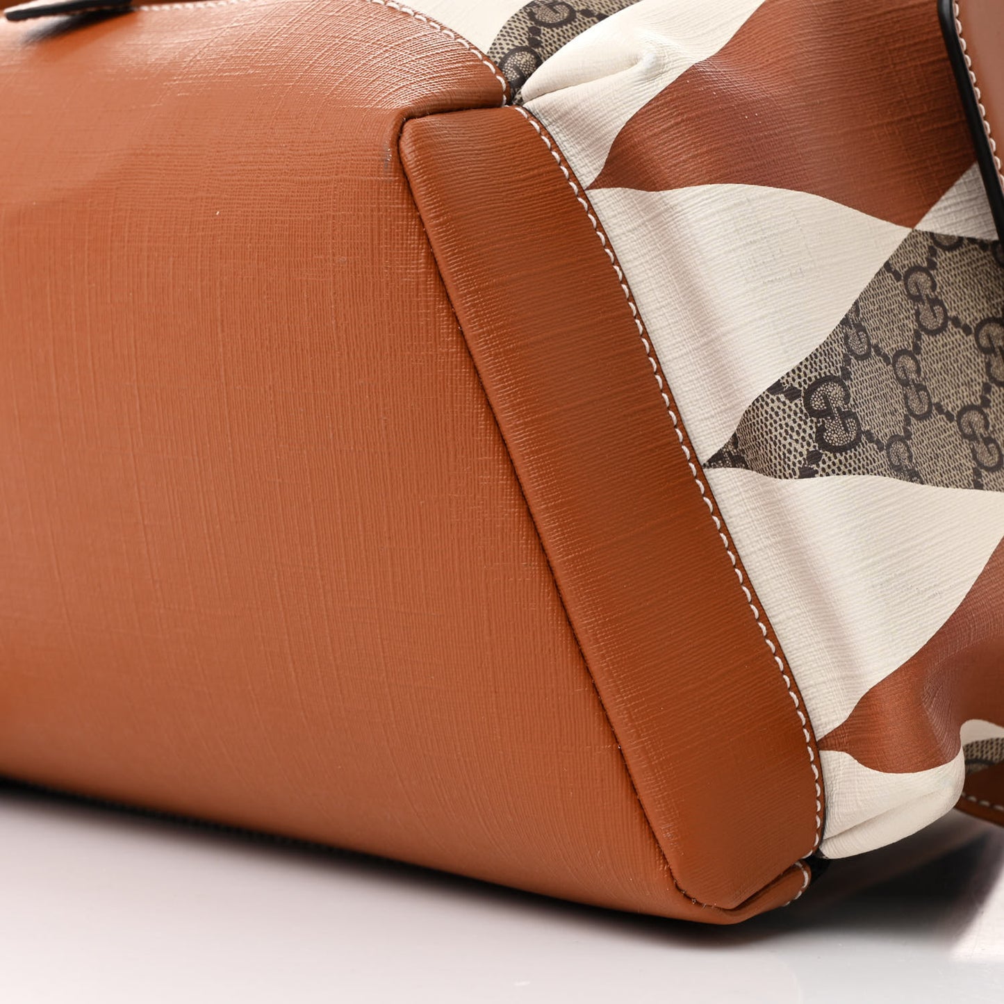 GG Supreme Monogram Calfskin Rhombus Print Medium Ophidia Double Buckle Backpack Beige Ebony Mystic White Hazel Brown