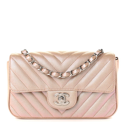 Chanel Iridescent Caviar Chevron Quilted Mini Rectangular Flap Light Gold 1 of 11