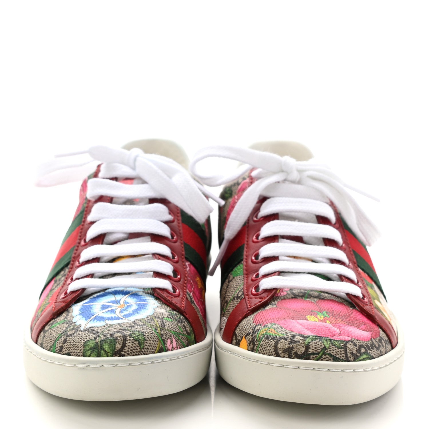Gucci GG Supreme Monogram Flora Web Womens Ace Sneakers 35 Beige Multicolor Rosso 2 of 10