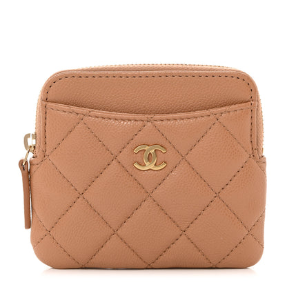 Chanel Caviar Quilted Zip Card Holder Wallet Dark Beige 1 of 9