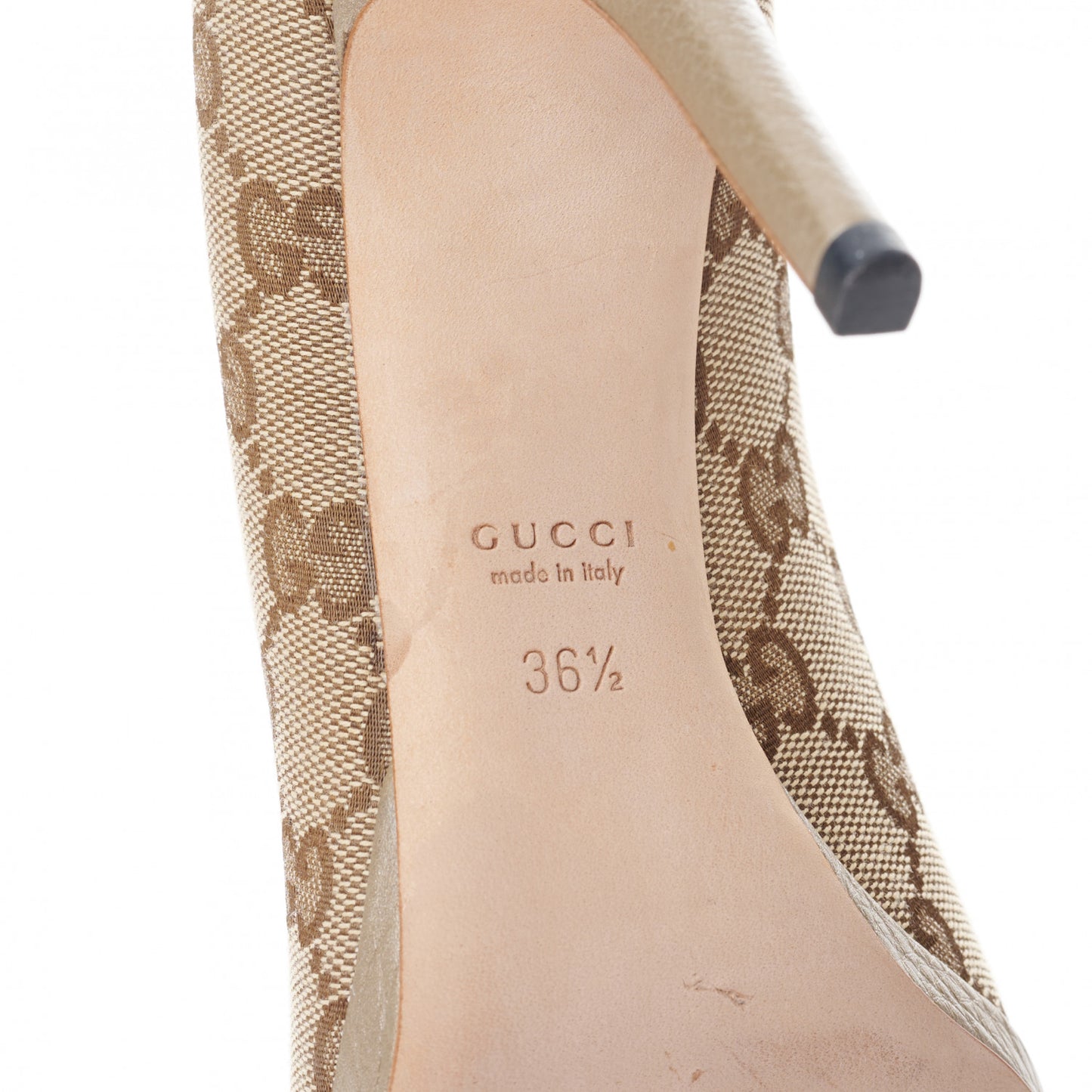 GG Monogram Horsebit Open Toe Pumps 36.5 Beige