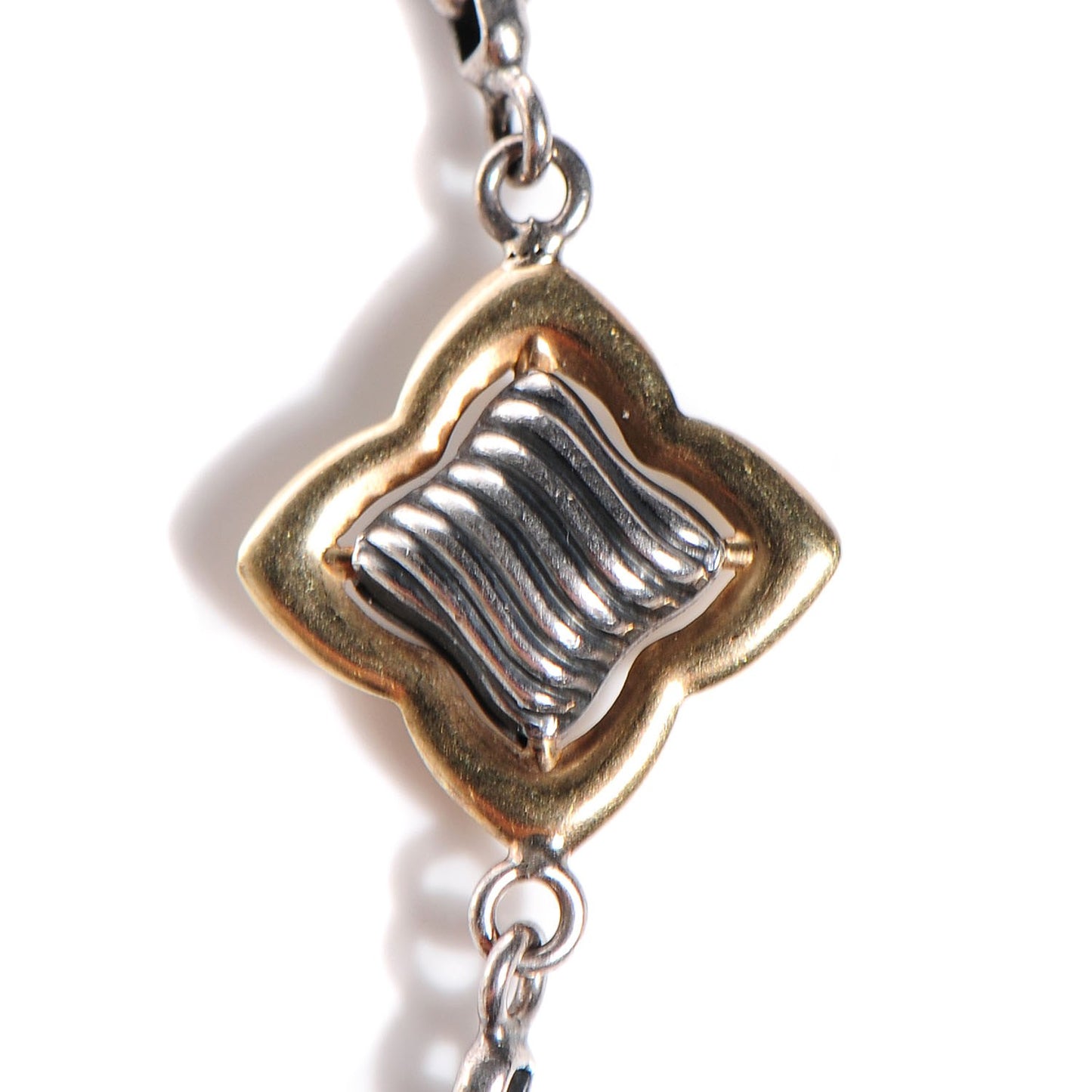 Sterling Silver 18K Yellow Gold Quatrefoil Pearl 14mm Station Necklace