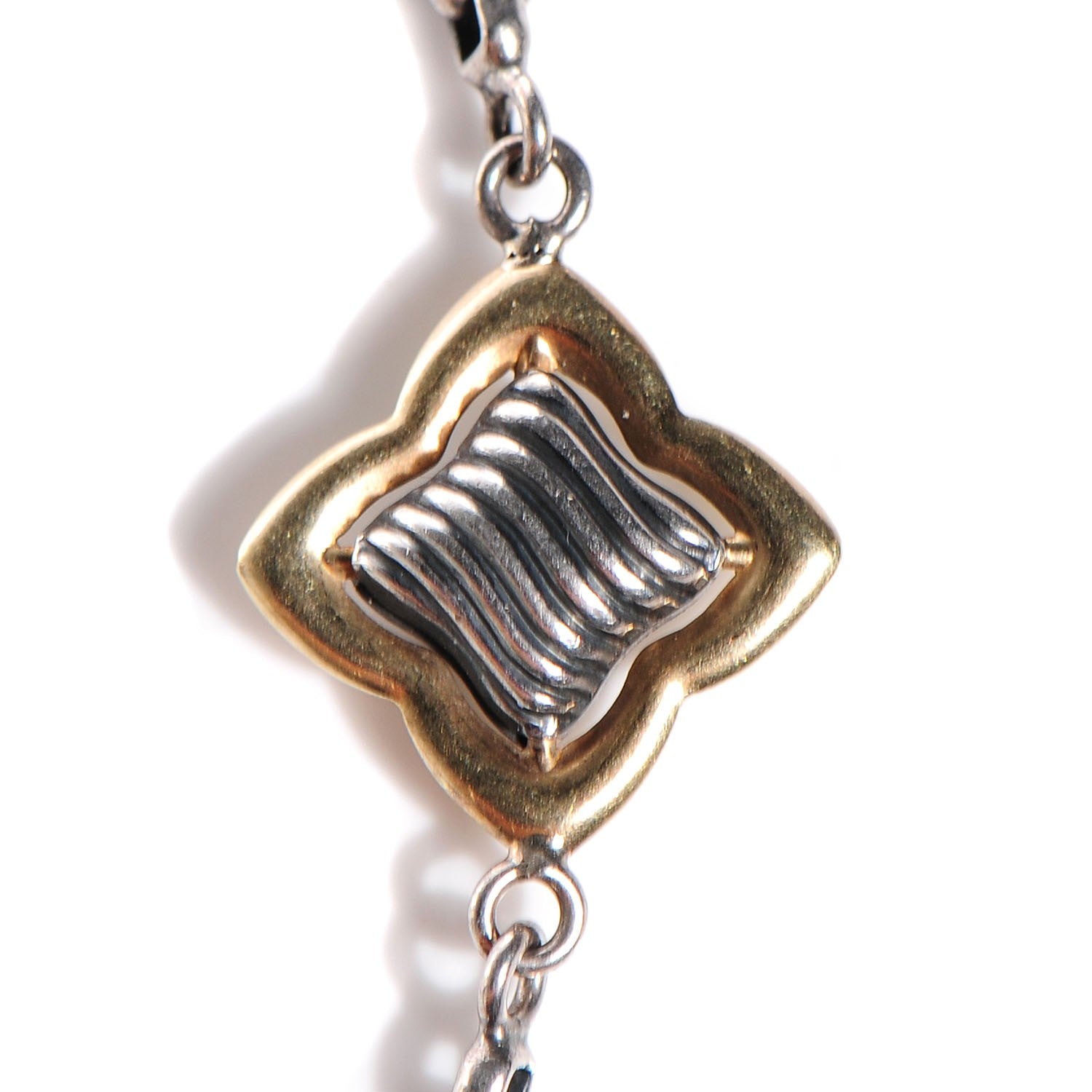 David Yurman Sterling Silver 18K Yellow Gold Quatrefoil Pearl 14mm Station Necklace 3 of 5