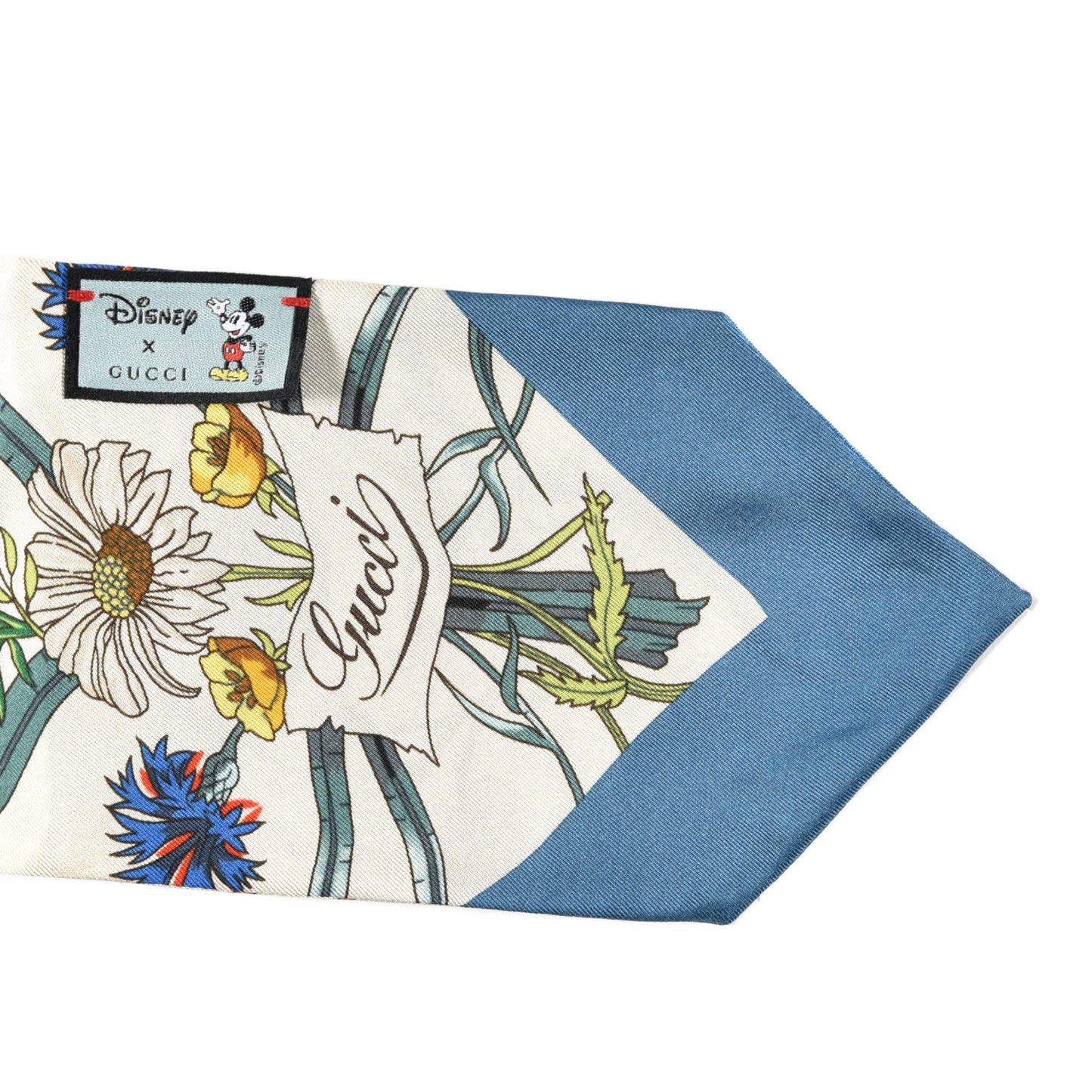 X DISNEY Silk Twill Mickey Lac Neck Bow Scarf Ivory Blue