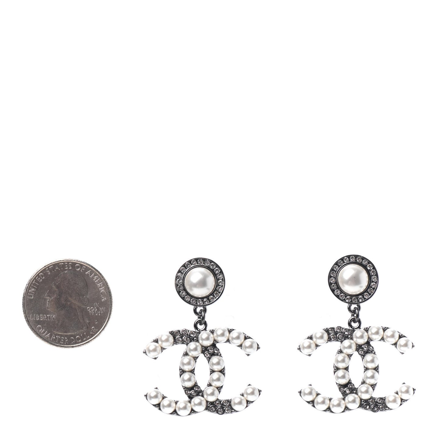 Pearl Crystal CC Drop Earrings Silver