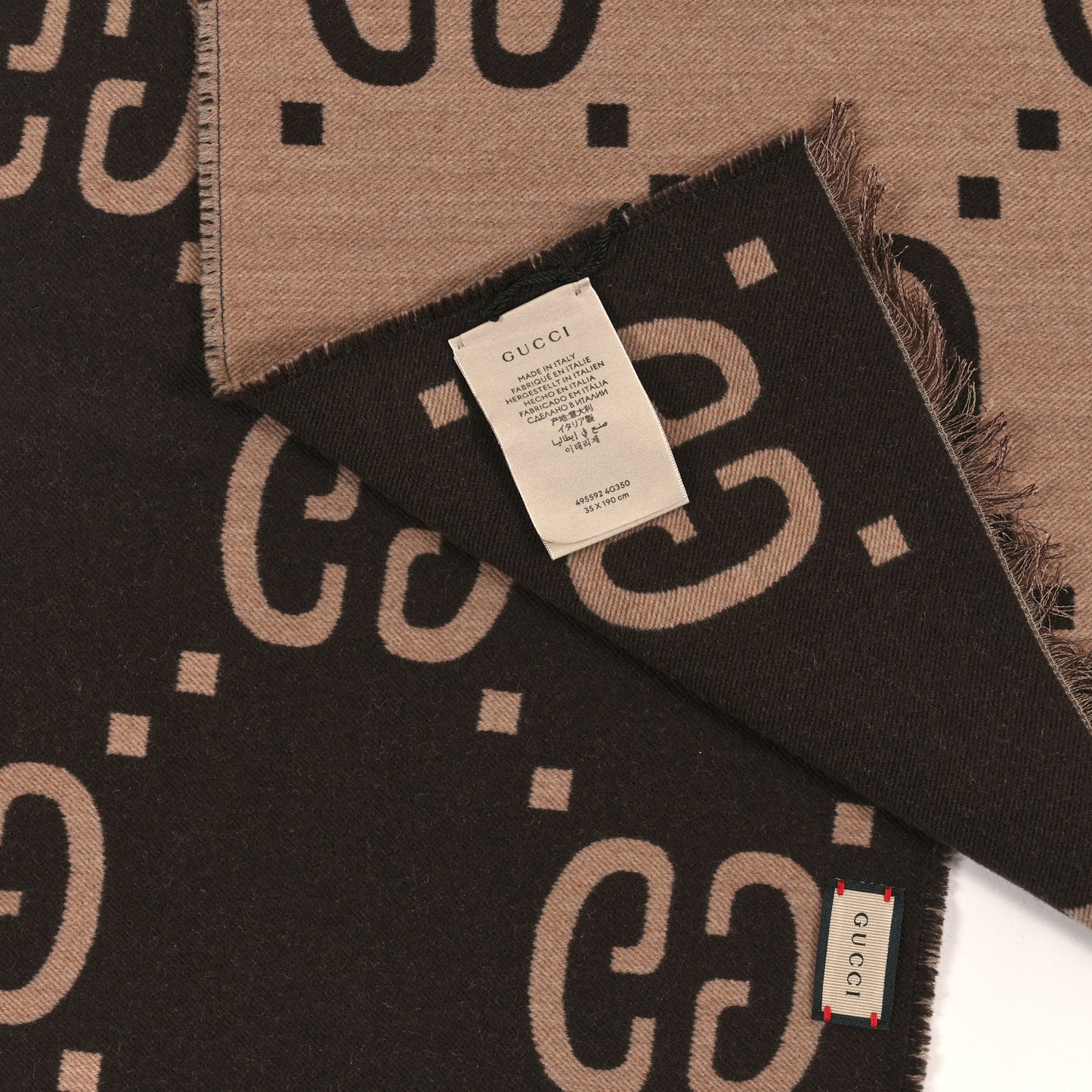 Wool Silk Monogram Jumbo GG Freedom Scarf Dark Brown Beige
