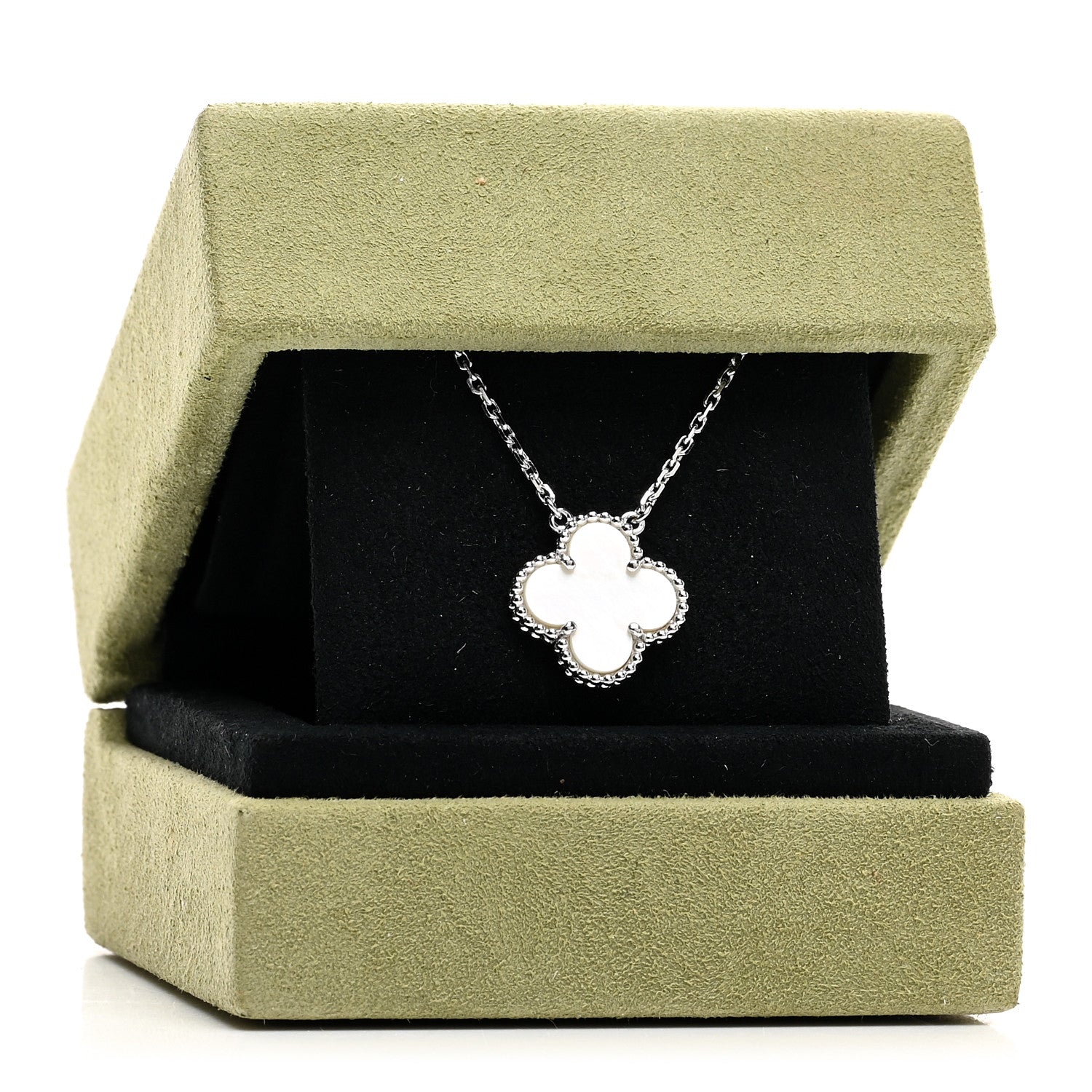 Van Cleef & Arpels 18K White Gold Mother Of Pearl Vintage Alhambra Pendant Necklace 5 of 5