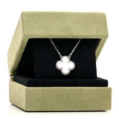 Van Cleef & Arpels 18K White Gold Mother Of Pearl Vintage Alhambra Pendant Necklace 5 of 5