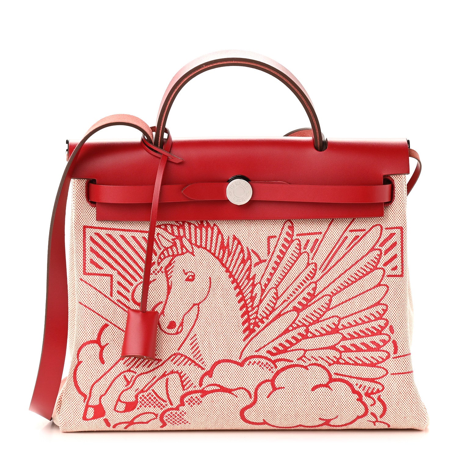 Hermes Vache Hunter Toile Pegase Pop Herbag Zip Retourne 31 PM Rouge Piment 3 of 11