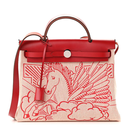 Hermes Vache Hunter Toile Pegase Pop Herbag Zip Retourne 31 PM Rouge Piment 3 of 11