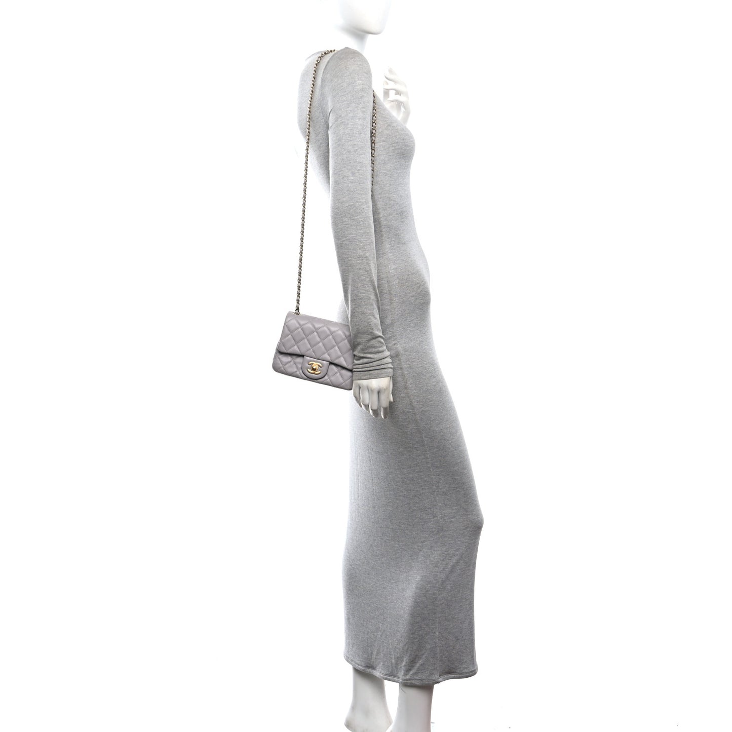 Lambskin Quilted Mini Pearl Crush Flap Light Grey