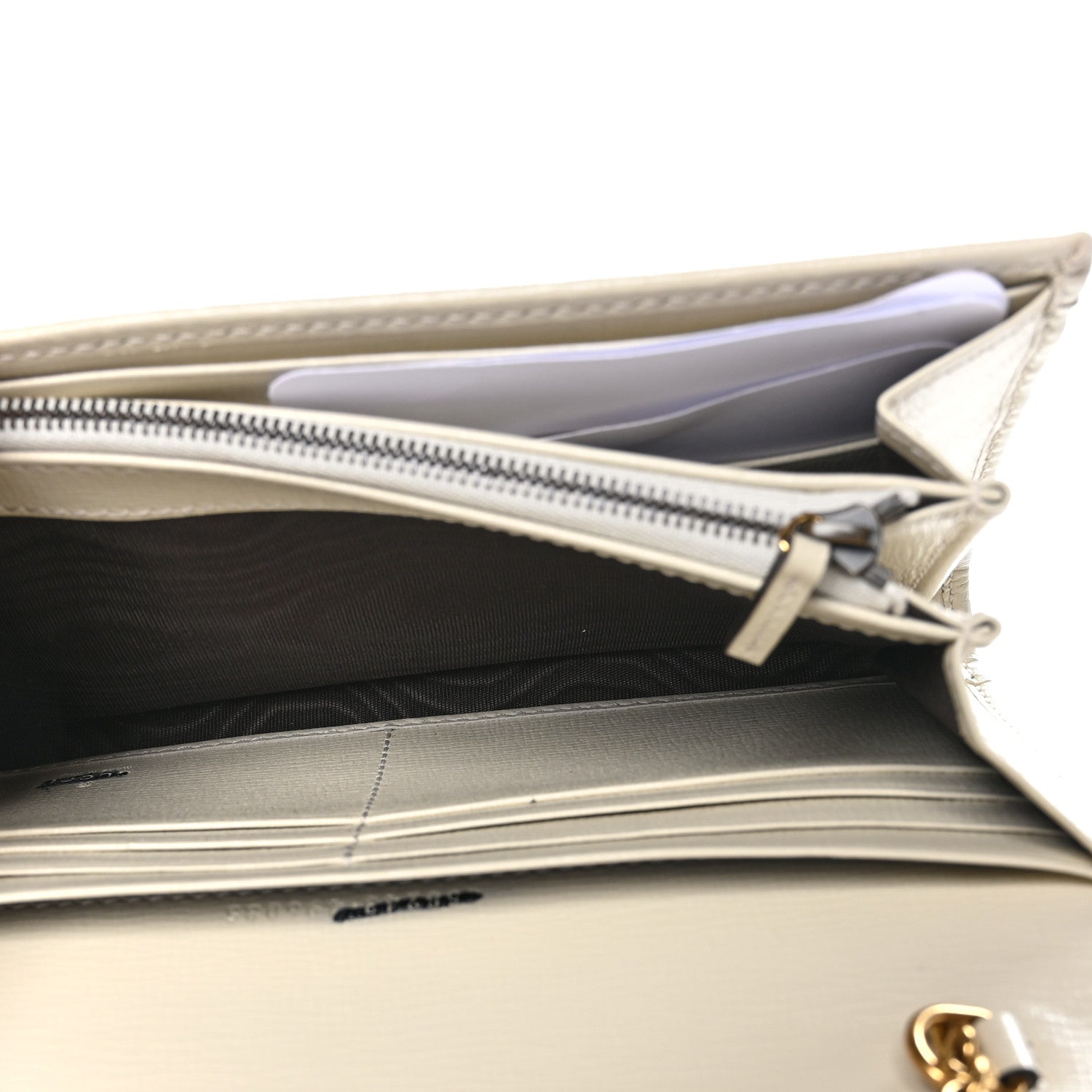 Gucci Azalea Calfskin GG Monogram Bi-Color Debossed Diana Chain Wallet Emerald Stone Topaz Mystic White 5 of 11