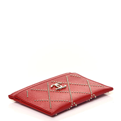 Chanel Shiny Lambskin Studded Rock The Diamond CC Card Holder Red 4 of 8