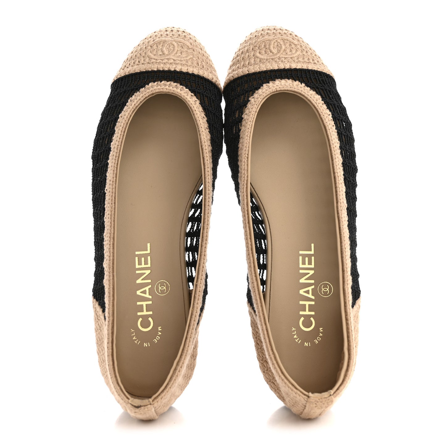 Raffia Cap Toe Ballerina Flats 38 Black Beige