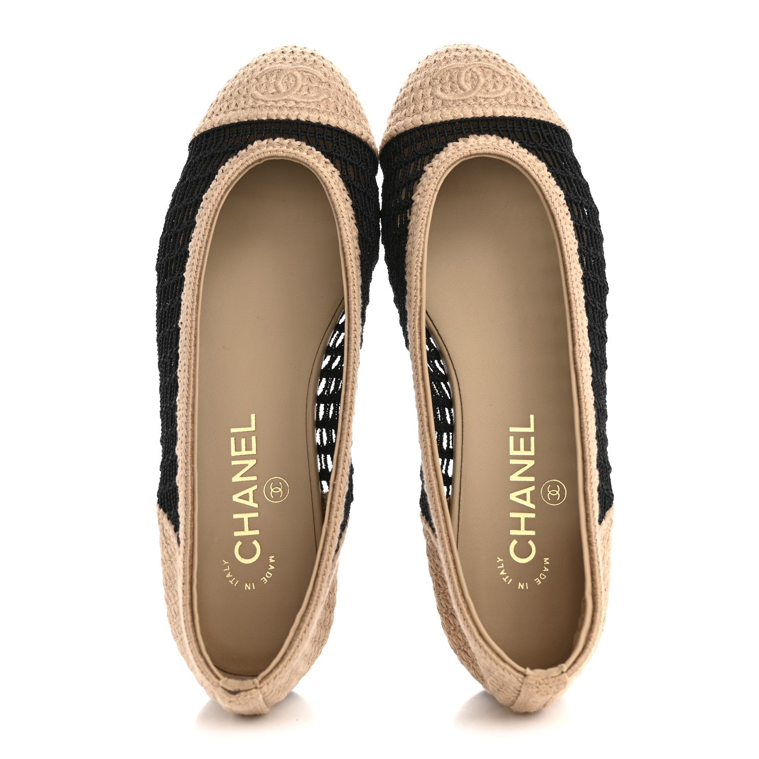 Chanel Raffia Cap Toe Ballerina Flats 38 Black Beige 2 of 10