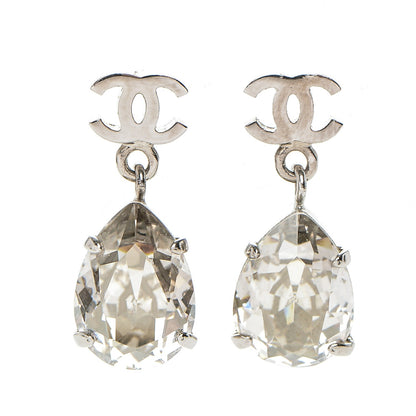 Chanel Crystal CC Drop Earrings Silver 1 of 4