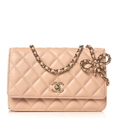 Chanel Caviar Quilted Bow Wallet On Chain WOC Light Beige 1 of 11