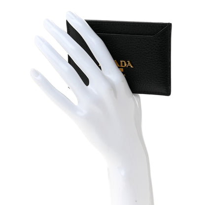 Prada Vitello Grain Metal Card Holder Black 2 of 10