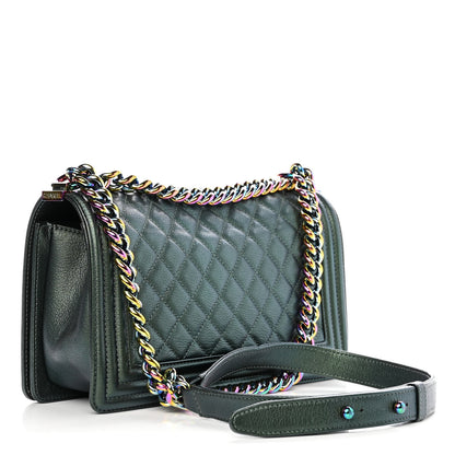 Chanel Iridescent Goatskin Quilted Medium Boy Flap Green 3 of 14