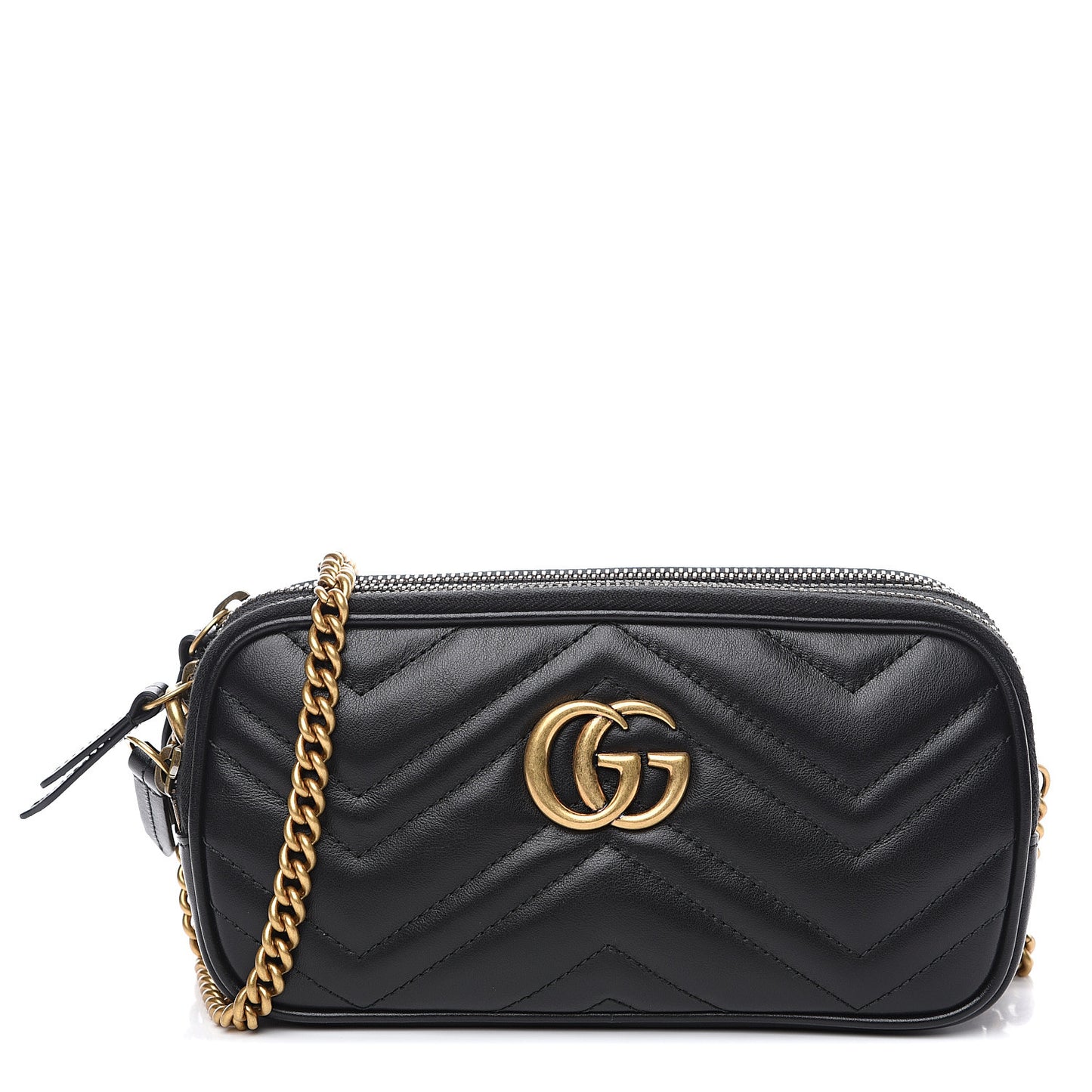 Calfskin Matelasse Mini GG Marmont Chain Crossbody Bag Black
